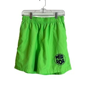 Mirror Neon Lime Green Athletic Shorts Mens Small Elastic Waist Pockets Sporty